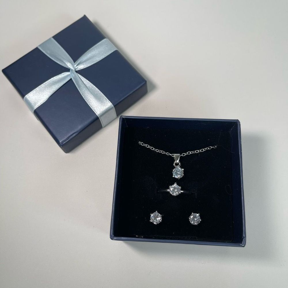 Three piece boxed cz set necklace earrings ring jewelry set gift giving